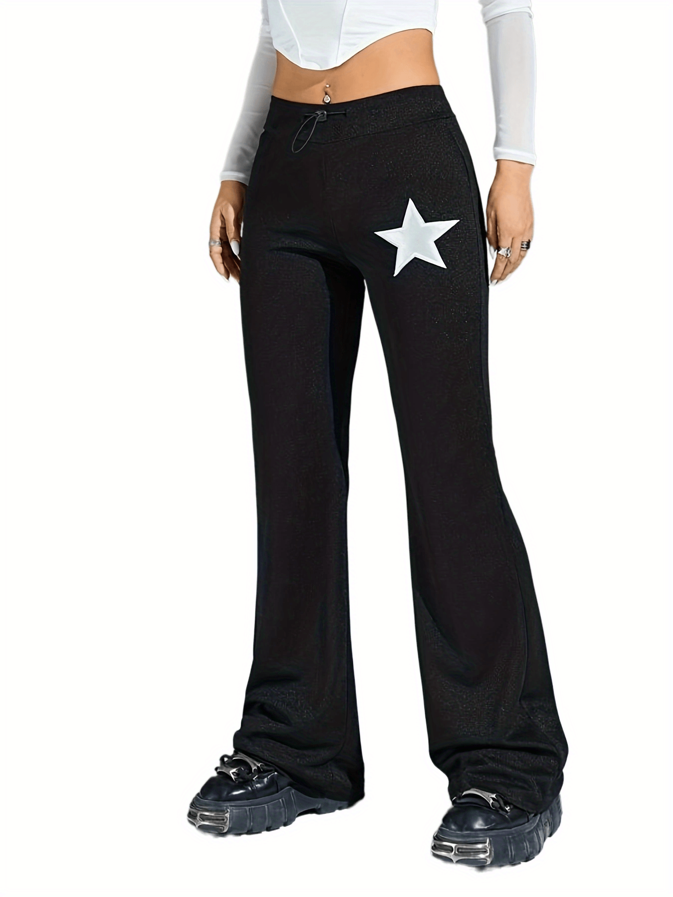  Star Print Skinny Flared Pants