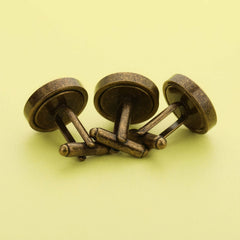 1 Pair Round Photo Cuff Links Settings Antiqued Bronze DIY Bezel Keepsake