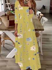 Floral Print Short Sleeve Square Neck Maxi Dress