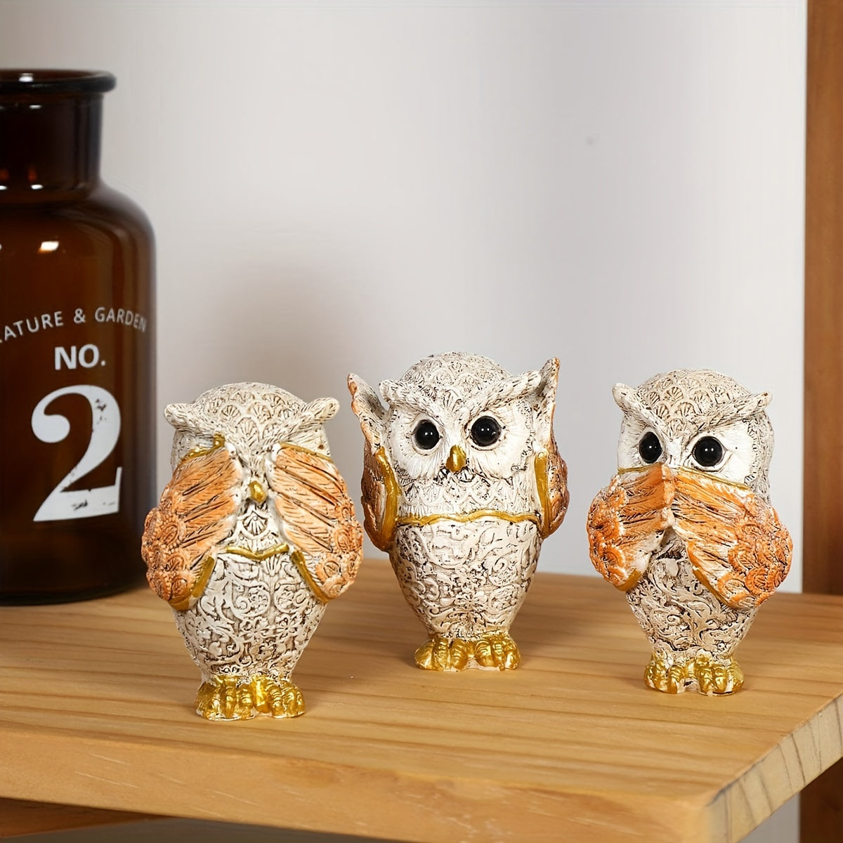3pcs Three No Owls Statue Resin Decoration Crafts for Home