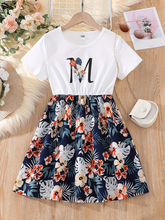 Kid Girls' Casual Dress Floral Skirt & T Shirt Patchwork Dresses