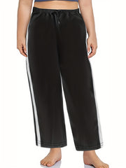  Stripe Print Wide Leg Trousers With Pockets