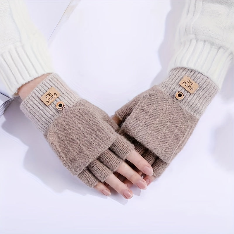 Half Finger Flip Warm Gloves Cold Proof Knitted Mittens Christmas Gift