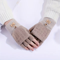 Half Finger Flip Warm Gloves Cold Proof Knitted Mittens Christmas Gift