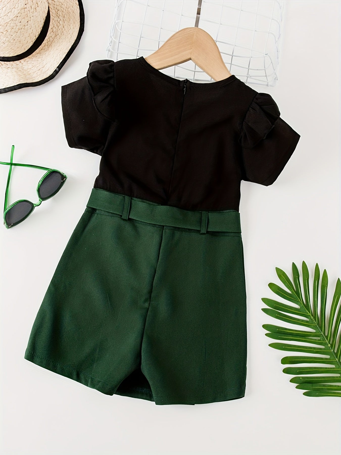 Girls' Short Sleeve Block Belted Dress For Party