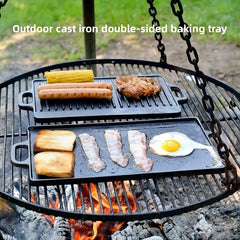 Cast Iron Double Sided Grill Non stick Barbecue Pan Indoor Stove Or Outdoor