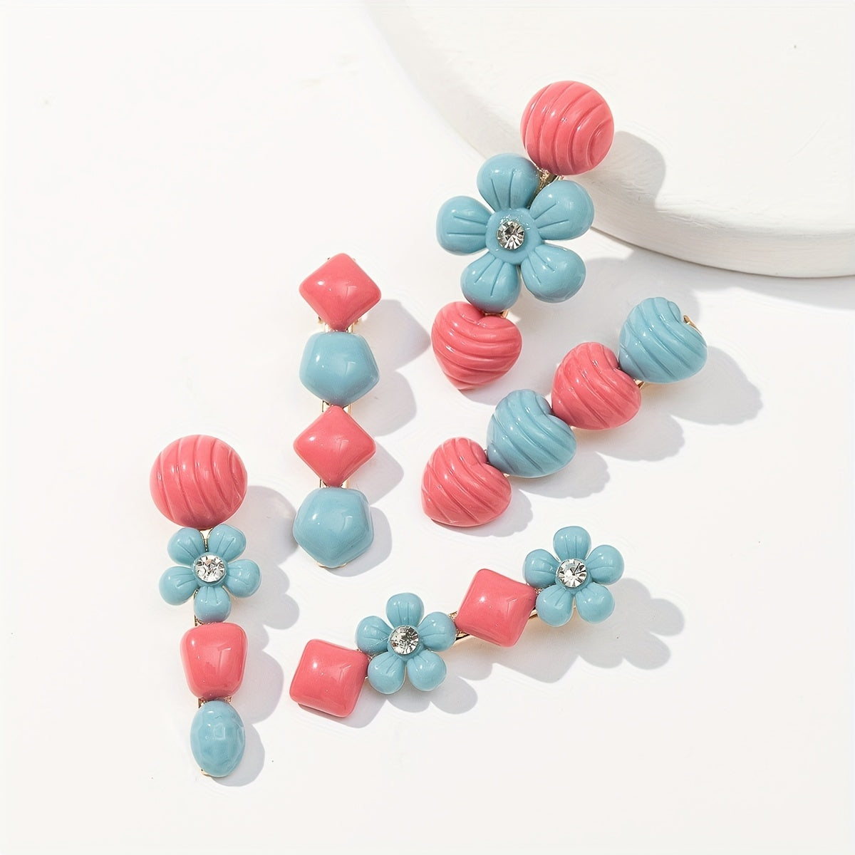 5pcs Pink Geometric Hair Clip for Women Girls