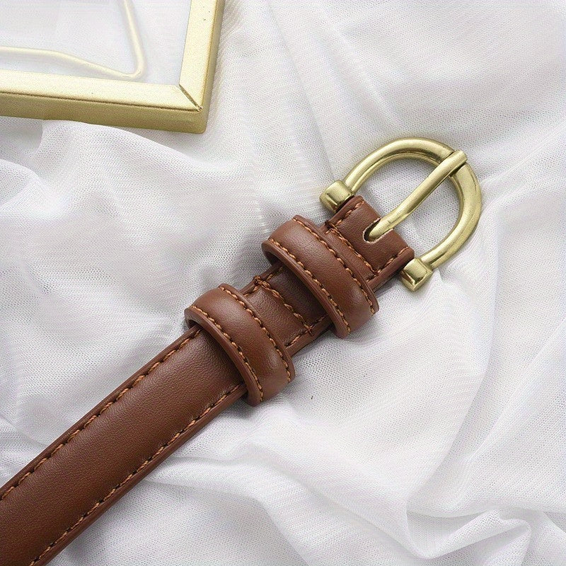 Vintage Oval Buckle Casual Belt Solid PU Waistband Girdle for Women