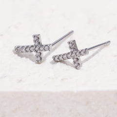 Zircon Cross Stud Earrings Retro Copper Jewelry Gift