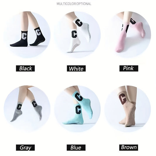 C Embroidered Yoga Socks Anti skid Breathable Sweat Absorption Sports Socks
