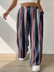 Elastic High Rise Wide Leg Trousers With Pockets