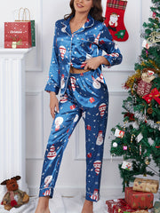 Christmas Snowman Print Pajama Set Long Sleeve Top & Pants