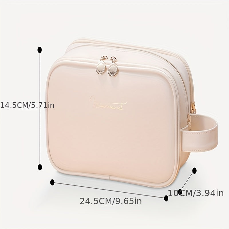 Portable Layer Cosmetic Bag Waterproof Makeup Brush Organizer PU Leather