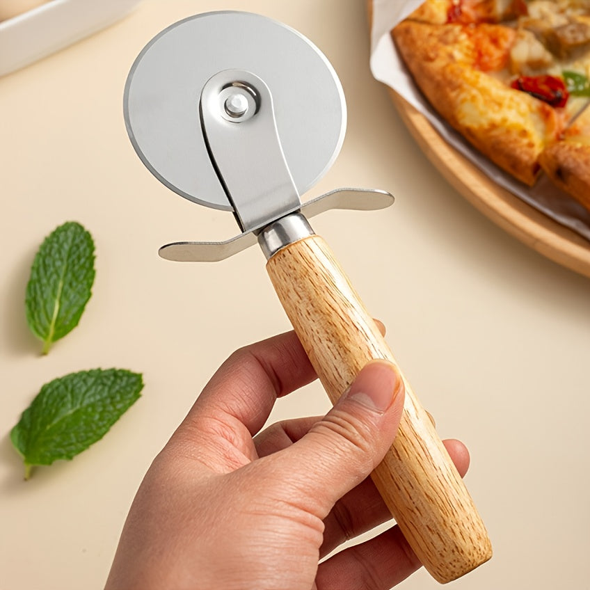 Stainless Steel Pizza Wheel Wooden Handle Single Roller Pizza Cutter