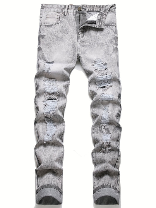 Men's Slim Fit Ripped Jeans Distressed Denim Pants