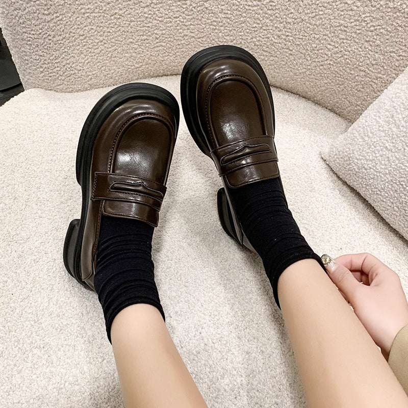 Women's Platform Slip On Loafers Retro Round Toe Anti-slip Shoes