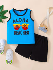 Boys Aloha Beaches Tank Top & Shorts Set - Summer Casual Wear