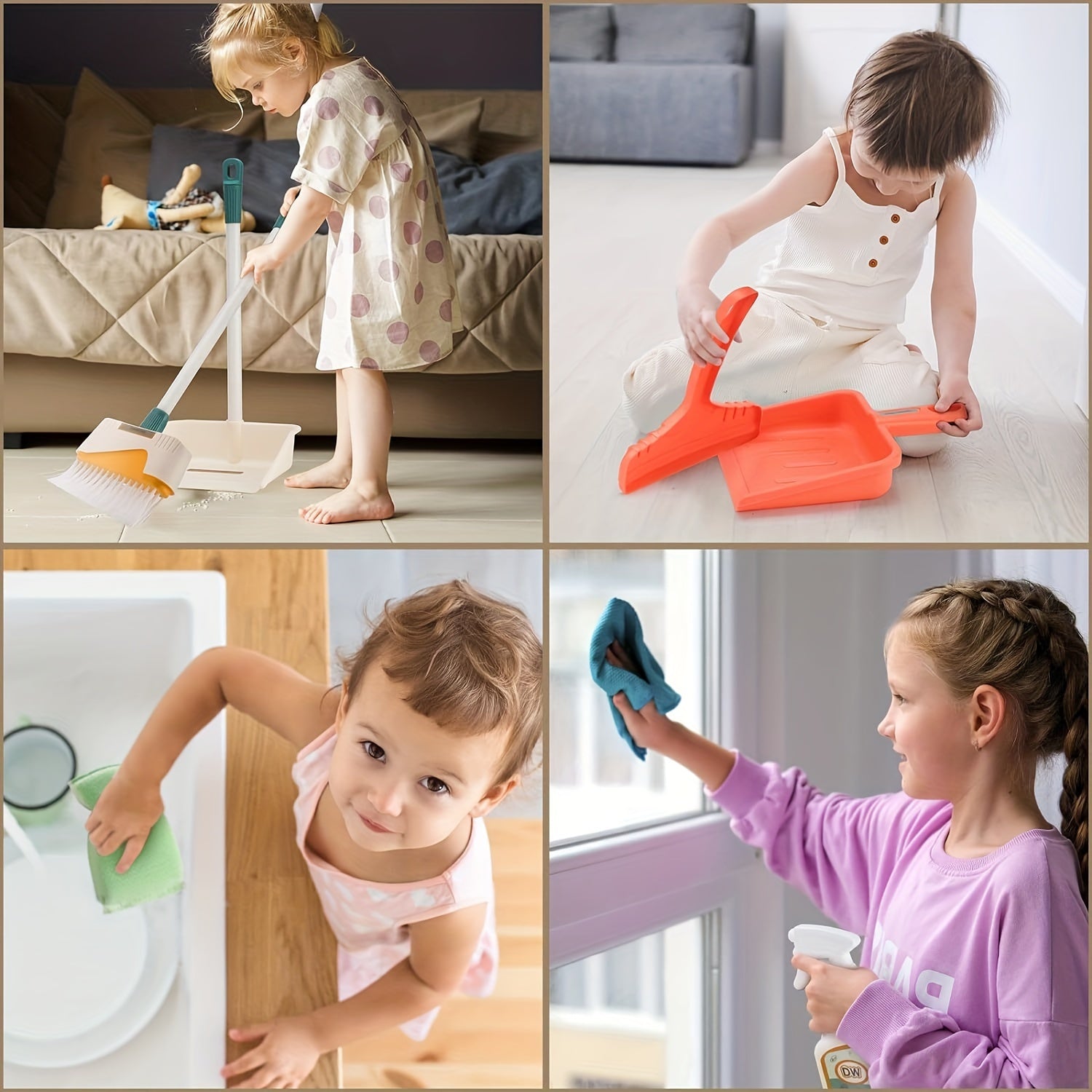 12pcs Pretend Play Cleaning Set Assorted Colors
