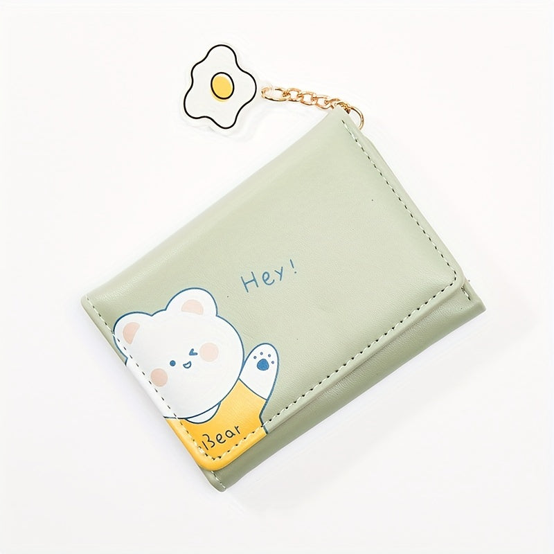 Cartoon Bear Wallet PU Leather Three Fold Coin Purse for Girls
