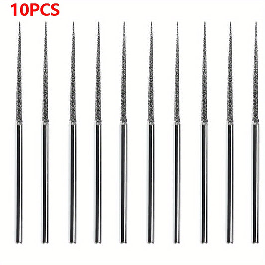10pcs Diamond Grinding Head Burr Punch Needle Bits 3mm Shank Small Long Cone 1mm