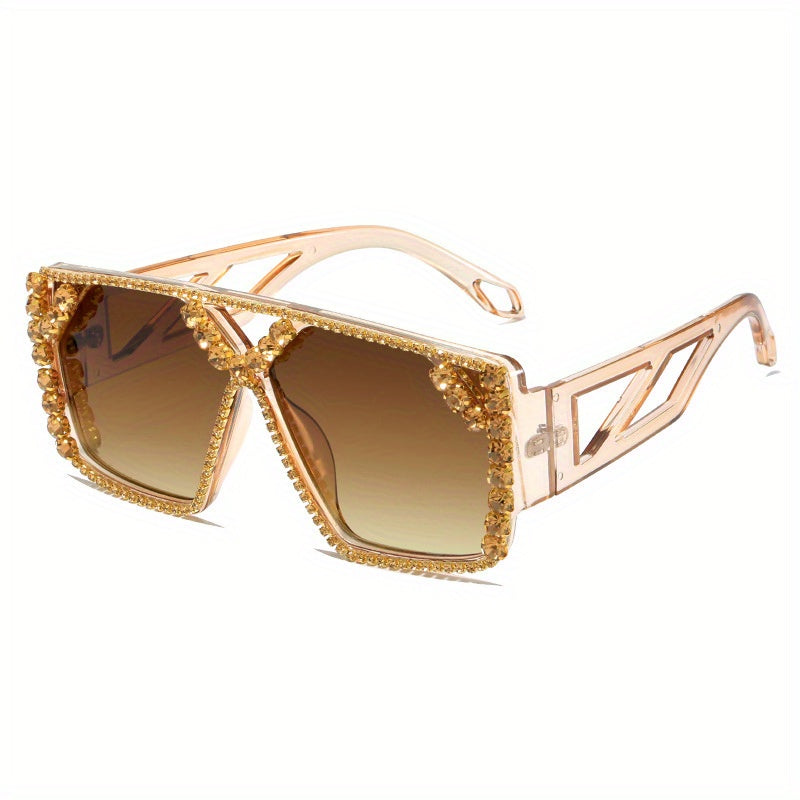 Y2K Oversized Square Sunglasses Rhinestone Gradient UV400