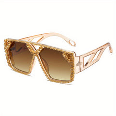 Y2K Oversized Square Sunglasses Rhinestone Gradient UV400