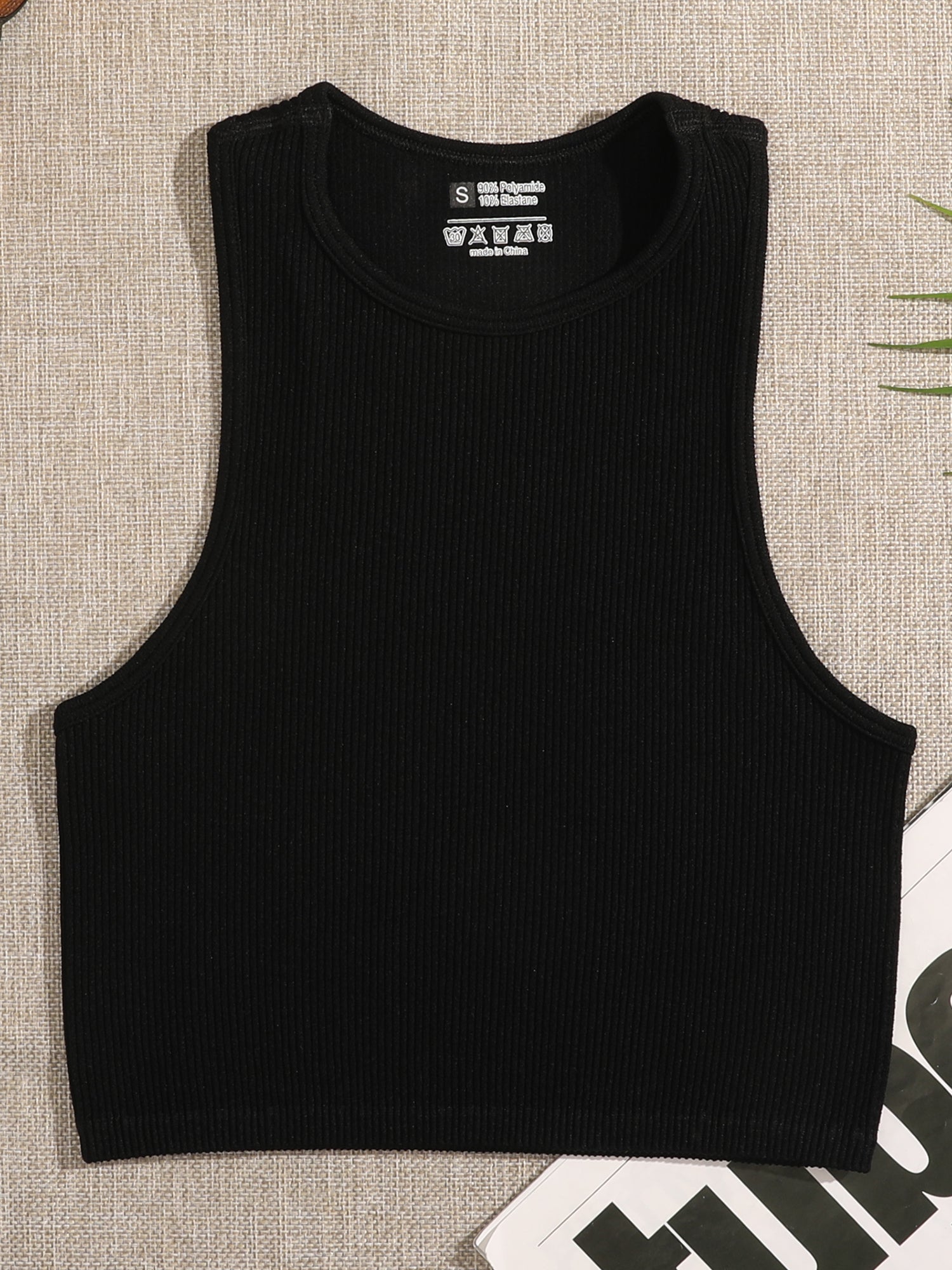 Ribbed Knit Tank Top Seamless Stretchy Yoga Crop