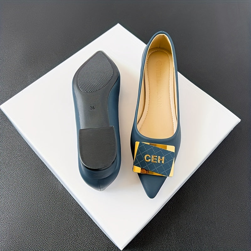 Women's Metallic Low Heel Pointed Toe Office Work Shoes