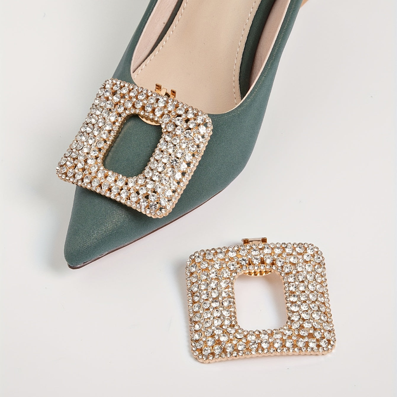 2pcs Square Rhinestones Shoe Clips - Wedding High Heels Decoration