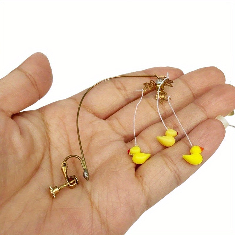 Dollhouse Yellow Duckling Pendant with Branch and Bead Accents