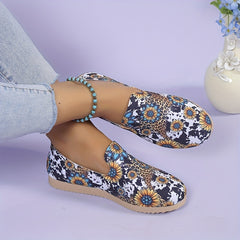 Women's Sunflower Print Flat Shoes Round Toe Slip On Shoes