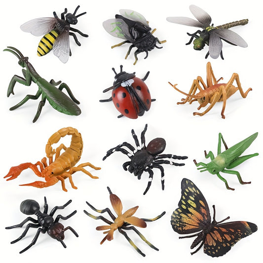 12pcs Realistic Insect Figures Set Assorted PVC Animal Toys for Halloween Decor