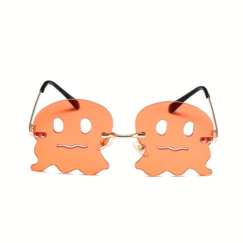 Spooky Ghost Sunglasses Y2K Party Club Decorative Sun Shades Rimless Glasses