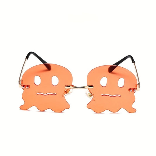 Spooky Ghost Sunglasses Y2K Party Club Decorative Sun Shades Rimless Glasses