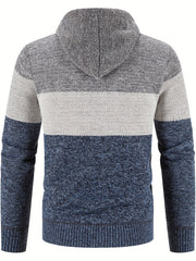 Men's Sherpa Lined Hooded Jacket Thickened Warm Casual Knitted Cardigan