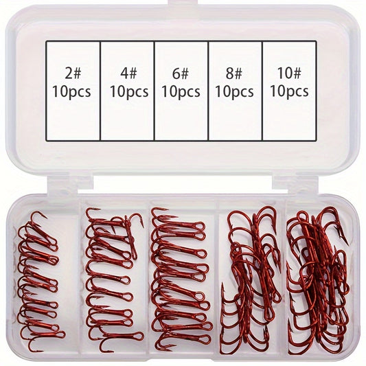 50pcs High Carbon Steel Fishing Hooks Treble Hooks for Saltwater Freshwater