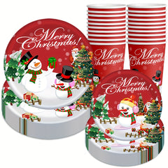 Snowman Christmas Party Supplies Set - 30 Pieces Disposable Dinnerware