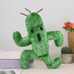 Green Cactus Plush Toy 9in Whimsical Desk Decor Eyes & Mouth