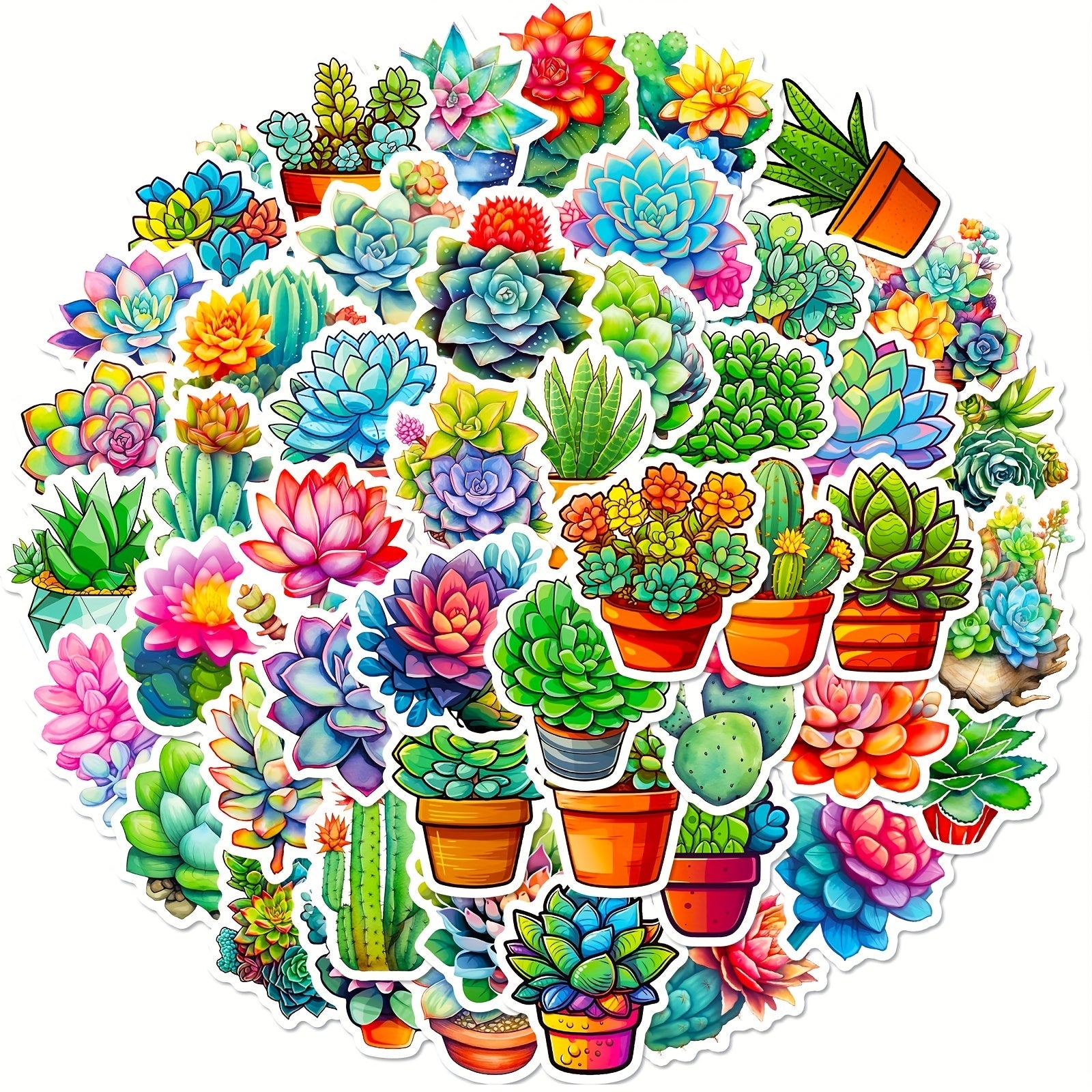50pcs Succulent Cactus Stickers for Water Bottle Laptop Phone