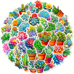50pcs Succulent Cactus Stickers for Water Bottle Laptop Phone