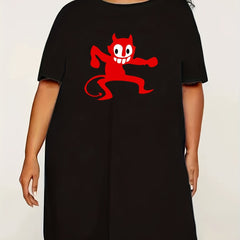  Devil Print Short Sleeve Round Neck Tee Nightdress