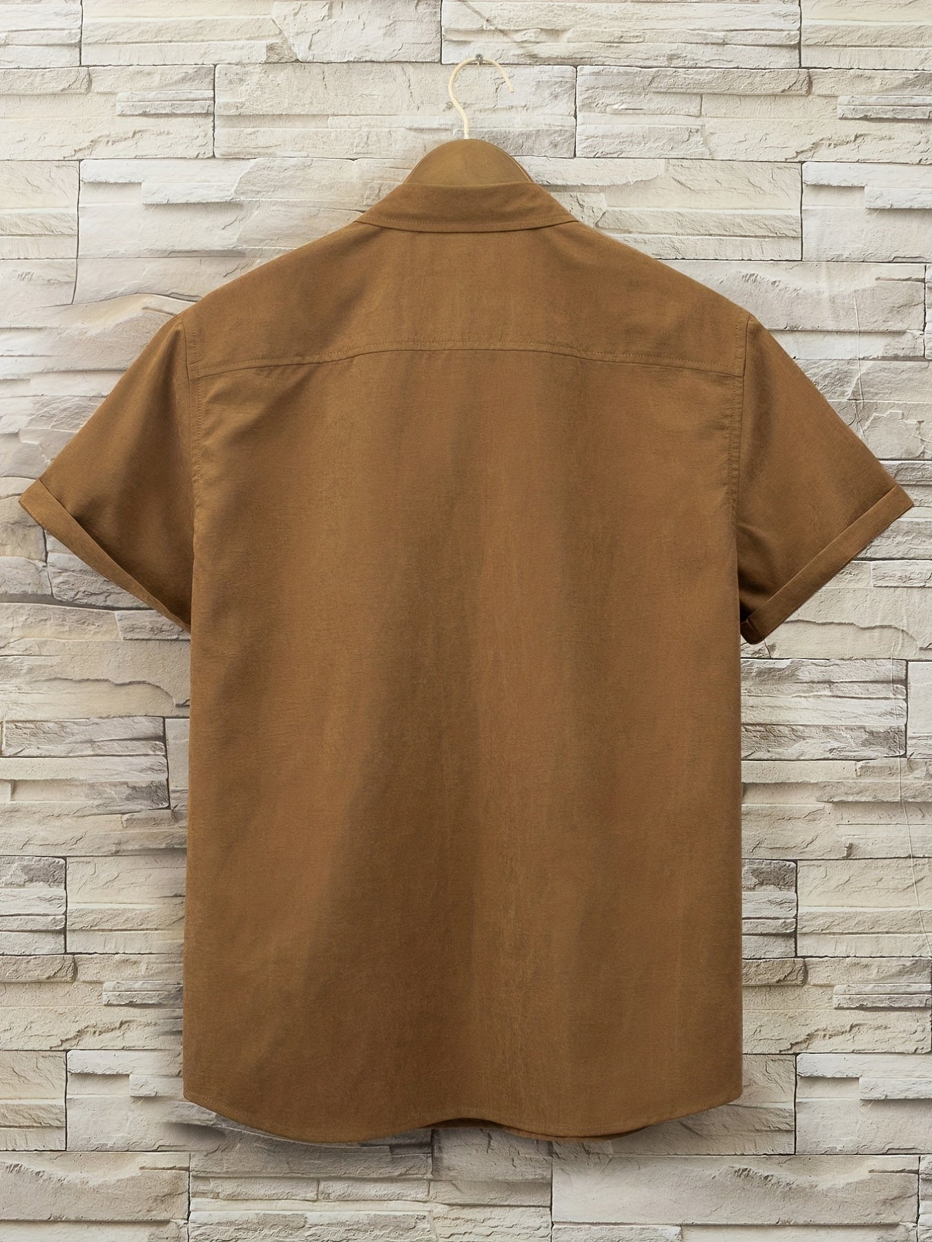 Solid Print Men's Casual Short Sleeve Shirt With Chest Pocket