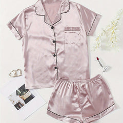 Satin Pajama Set Short Sleeve & Shorts Women's Sleepwear
