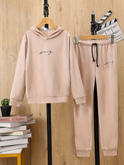 Boys 2pcs Hoodie & Pants Set Alphabet Print Solid Long Sleeve Pullover Top