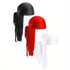 3pcs Unisex Satin Head Scarf Stretchy Bandana Beanie Durag Turban Cap