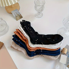 5 Pairs Floral Print Socks Comfy & Breathable Textured Women's Stockings
