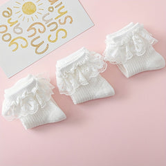 3 Pairs Lace Trim Socks for Baby Girls - Breathable & Comfortable
