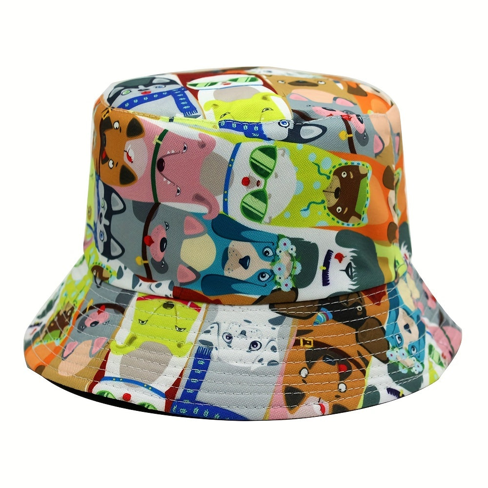 Cartoon Animal Printed Sunshade Bucket Hat for Men Women
