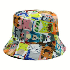 Cartoon Animal Printed Sunshade Bucket Hat for Men Women