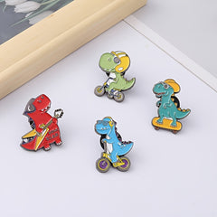 Dinosaur Enamel Pin Red Green Guitar Brooch for Women Bag Gift